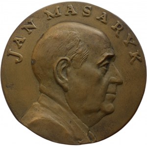 Novotný A., Jan Masaryk - portrait from the right b.l. Signed, Bronze hollow brass 82 mm_one-piece.
