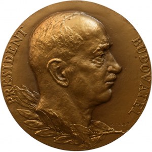 Otáhal K., Edvard Beneš, one-sided death medal 1948 - portrait from the right, laurel branch, copy, Signed, bronze 81 mm