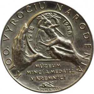 Peter A., Otakar Španiel - medal for the 100th anniversary of his birth 1881 - 1981 Portrait frontal, description / hands of the medalist at work, 3 lines inscription, description Signed, postř.bronze, 50mm