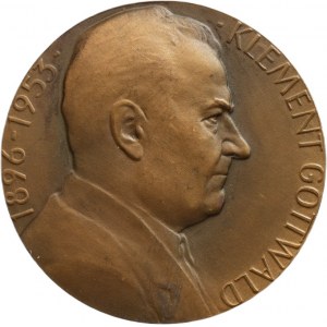 Prádler J., Gottwald K. - 50th anniversary of the founding of the Communist Party of Czechoslovakia 1971 - bust from right, copy/star and inscription in prolamov. Signed, patinated bronze 50 mm