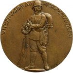 Šejnost, Winners in Army Races - large medal 1923 - standing soldier with rifle and wreath, copy / small state emblem, copy, Signed, patin.bronze 55 mm, only 365 pcs.