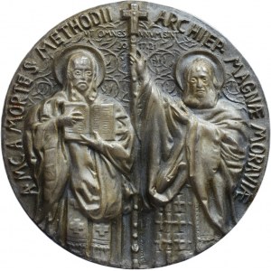 Šindelář L., 1100th Anniversary of the Death of St. Methodius 1985, St. Cyril and Methodius according to the painting by Jan Matejka / P. Mary Mother of the Union according to the painting by E. L. Šindelář postř. bronze 70 mm