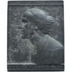 Španiel O., Mistr Jan Hus - Mánes to its members for the year 1919 Bust on the left, inscription / 2 figures at the burning chalice on the book Signed, Zn plaque 48x60 mm