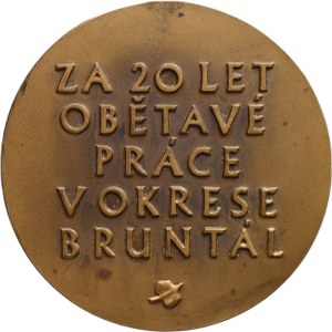 Uher, medaile za 20 let obětav práce v okrese Bruntál, bronz 70mm