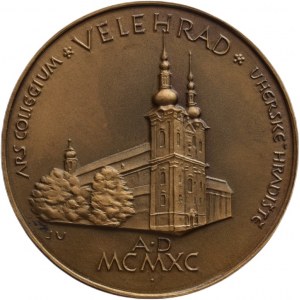 Úprka J., Jan Pavel II. - návštěva na Velehradě 1990 - poprsí zleva, opis / chrám, vročení, opis, Sign., bronz 60 mm