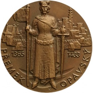 Vitanovský, Přemek Opavský (1365-1433) 1985 - stoj. kníže s mečem a praporcem, budovy, opis / monogram, kaple svatého Kříže, opisy, Sign., bronz 60mm