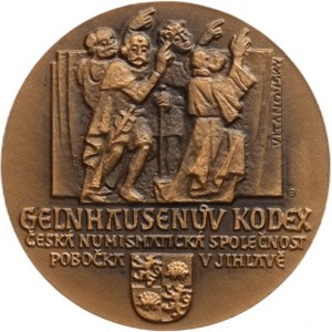 Vitanovský, Gelnhausenův kodex, 1994 Markrabě Přemysl Otakar, opis / výjev z kodexu, znak Jihlavy, nápis, Sign., Bronz 60 mm