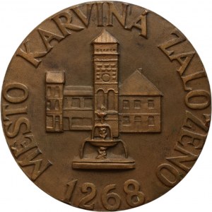Karviná - E.Baran and J.Myszák - 10 years of the branch, 1982 Stylized town emblem, copy / south part of the square, copy, Signed, Bronze 71 mm