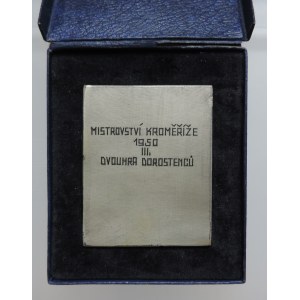 Kroměříž, sign. Karel Otáhal, Campionati di tennis di Kromeriz 1950, III. singolare juniores, AE 50x63mm, etue, Hurdálek-Suchomel non raffigurato