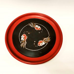 Wooden Tray with Decoration in the Form of Mother-of-Pearl Fish, Handmade.