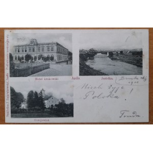 Jasło. ( trzy widoki) Hotel krakowski,Jasiołka,Gorajowice.