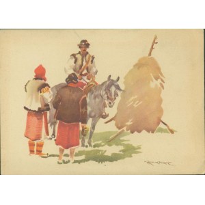 1 KOSSAK Karol, sygn., Z cyklu: Huculi w drodze, 3158 Książnica Atlas, Lwów, lit. kol., 1939