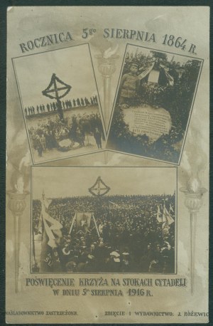 11 WARSAW - Consecration of the Cross on the slopes of the Citadel on August 5go, 1916, Anniversary of August 5go, 1864, Photo and Publisher J. Różewicz, Warsaw, sepia photo,