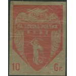 1 EYEWALL STICKER - For Polish School, 10 Gr., 9 x 12 cm, red print, Tow. Kom. Puget, Jerzyna i Ska, Warsaw, waxed paper