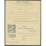 20 WARSZAWA - Józef Salzman jr., Senatorska 38, formularz reklamowy i do zamówień, druk czb, ok. 1910