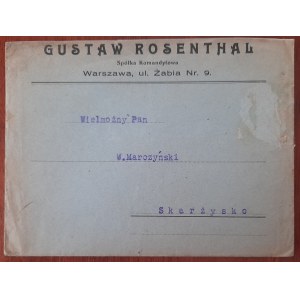 Warszawa,Skarżysko-Kamienna Koperta i rachunek Hurtowni Aptecznej Gustawa Rosenthala w Warszawie.