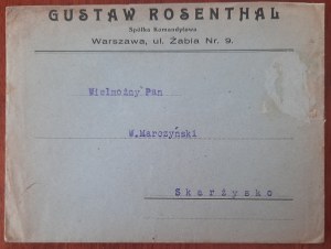 Warsaw,Skarżysko-Kamienna Envelope and bill of the Gustaw Rosenthal Pharmacy Wholesaler in Warsaw.