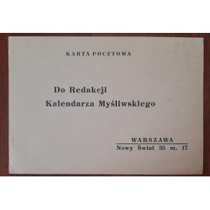 Warszawa.Karta pocztowa - zamówienie do Redakcji Kalendarza Myśliwskiego