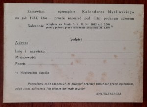 Warsaw.Post card - order to the Editor of the Hunting Calendar