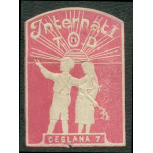 1 Znaczek kwestarski Internat I Towarzystwa Opieki nad Dziećmi, Ceglana 7, czerwony, tłoczony.