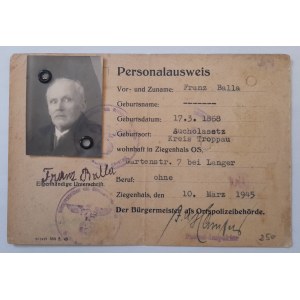 Personalausweis na nazwisko Franz Balla 10.marzec 1945