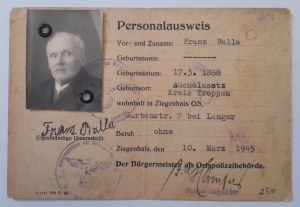 Personalausweis in the name of Franz Balla 10.March 1945