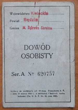 Kielce,Dabrowa Gornicza,ID card in the name of Goldberg Rywa