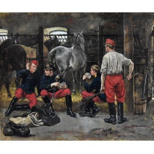 Wojciech KOSSAK (1854-1942), Ułani austriaccy grający w karty, 1885