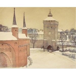 Wladyslaw JAROCKI (1879-1965), Barbican and Florian Gate in Winter, 1928