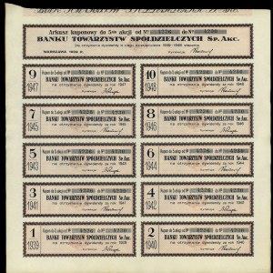 Polonia, 5 azioni da 500 zloty ciascuna = 2.500 zloty, 1929, Varsavia