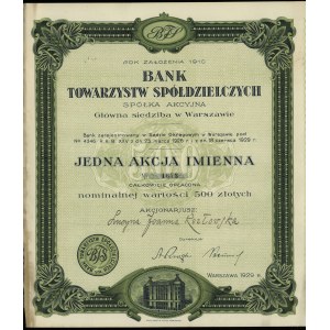 Poland, registered share for 500 zlotys, 1929, Warsaw