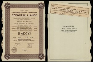 Polonia, 5 azioni da 250 zloty ciascuna = 1.250 zloty, 1937, Varsavia