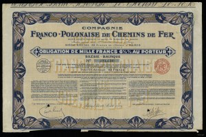 Republic of Poland (1918-1939), bearer bond for 6 1/2 % of the value of 1,000 francs, 10.08.1931, Paris