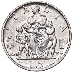 Savoy - Vittorio Emanuele III (1900-1946) 5 Lire 1936 - Nomisma 1144...