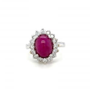 14K WHITE GOLD RING - 5.92 GR WITH RUBY AND DIAMONDS - DH-R842