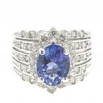 WHITE GOLD RING 9.47G WITH TANZANITE AND DIAMONDS - R20201B
