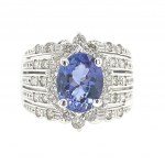 WHITE GOLD RING 9.47G WITH TANZANITE AND DIAMONDS - R20201B