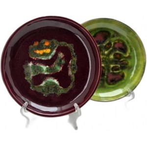 Pair of platters - mottled glazed ceramics, 1970s