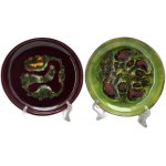 Pair of platters - mottled glazed ceramics, 1970s