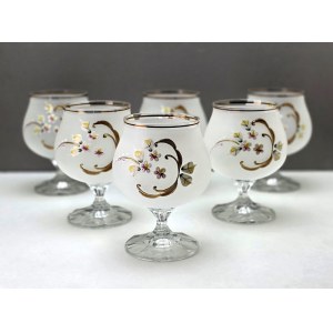 Bohemia set of six hand-decorated cognac glasses early 20th century