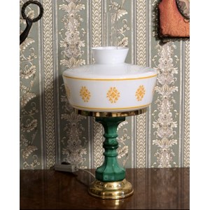 Malachite glass lamp with beautiful hand-painted shade - Czechoslovakia 1960s
