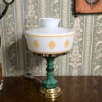 Malachite glass lamp with beautiful hand-painted shade - Czechoslovakia 1960s