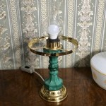Malachite glass lamp with beautiful hand-painted shade - Czechoslovakia 1960s