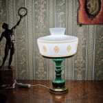 Malachite glass lamp with beautiful hand-painted shade - Czechoslovakia 1960s