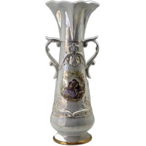 Tall ceramic vase - amphora with genre scene Ukraine 1960s