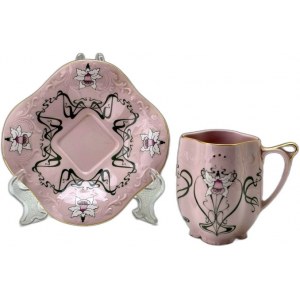 Pink porcelain cup Art Nouveau pattern - Czechoslovakia 1960s