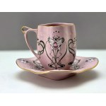 Pink porcelain cup Art Nouveau pattern - Czechoslovakia 1960s