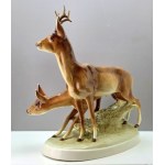 Velká porcelánová figurka od Royal Dux Bohemia-Československo 50. léta [ Jelen, srnec, lov].
