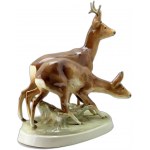 Velká porcelánová figurka od Royal Dux Bohemia-Československo 50. léta [ Jelen, srnec, lov].