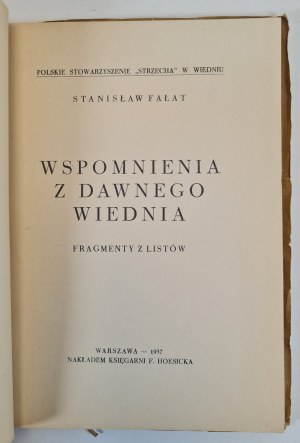 FAŁAT Stanislaw - WSPOMNIENIA DAWNEGO WIEDNIA fragments from letters, ed.1937